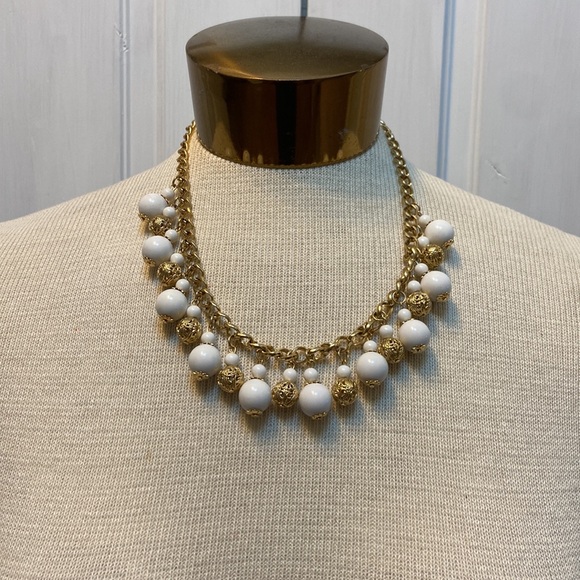 Vintage Korea Gold and White Bead Necklace - Picture 1 of 8